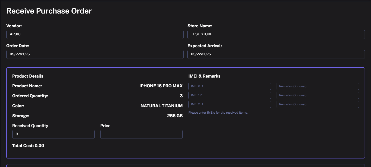 Receive Purchase Order